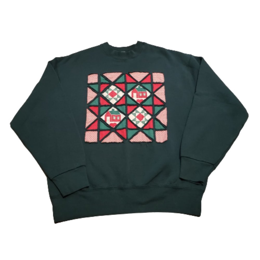 Vintage Pro Spirit Christmas Sweater Women's Large L Green Red Made in USA XMas